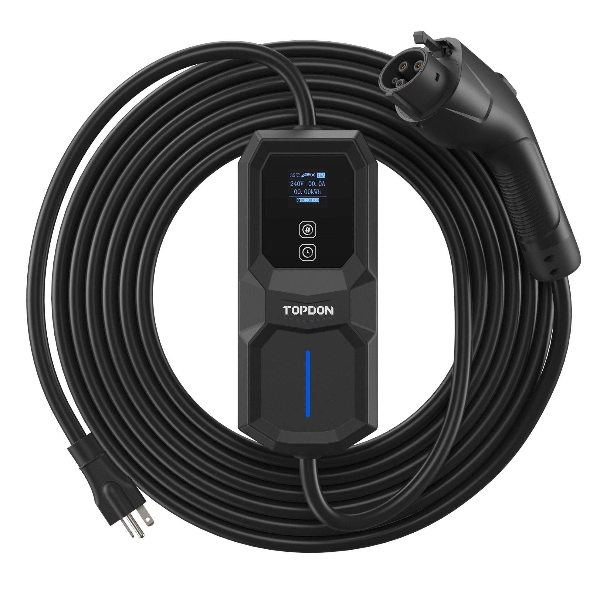 TOPDON PulseQ AC Portable EV Charger - 16A, LCD Display, Plug-and-Charge and Scheduled Charging, Model# PQACPORT16N515